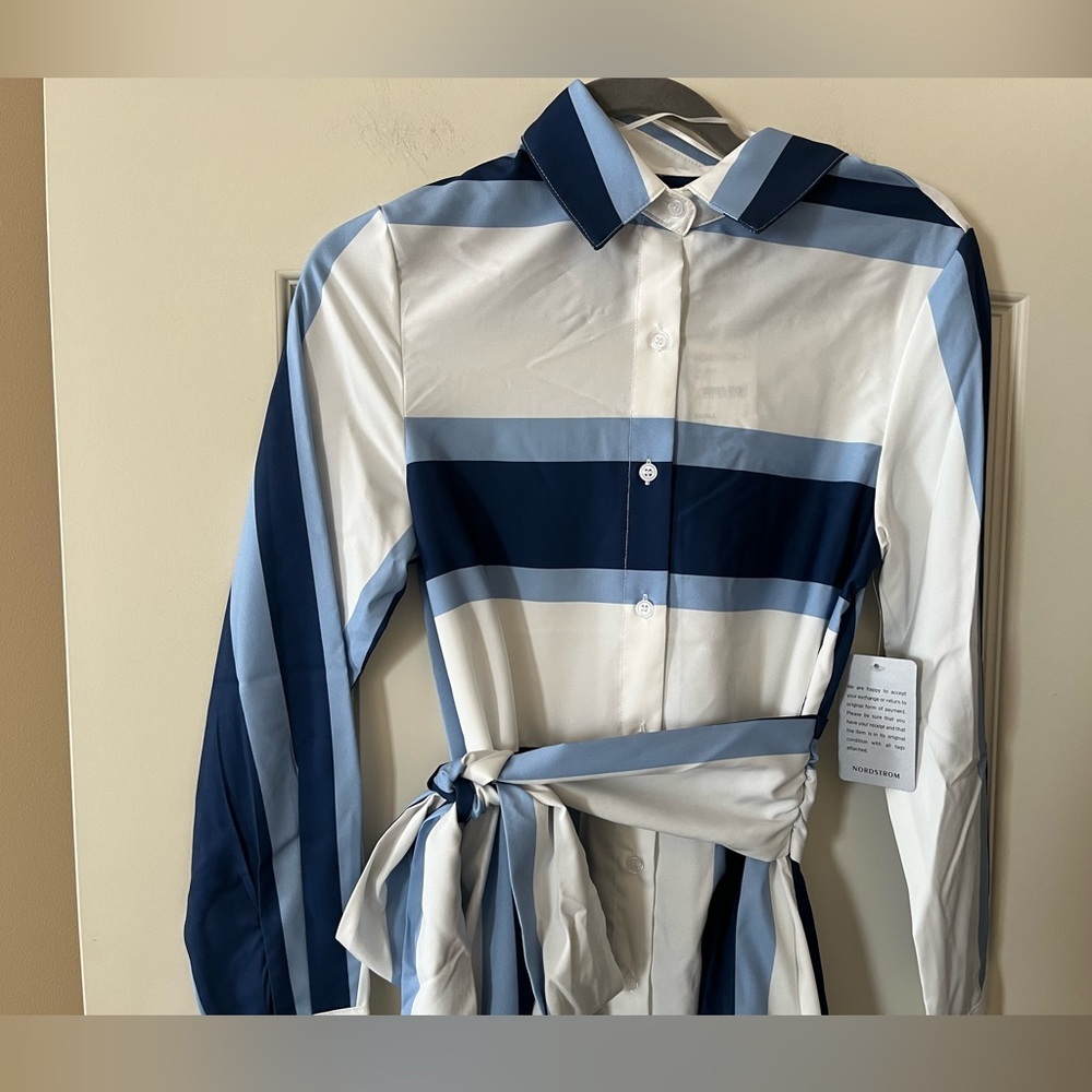 New! Stitchdrop Striped Blue and White Shirt Dress Women’s Size Small - Picture 7 of 16